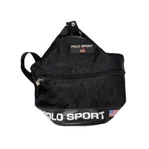 Vintage Polo Sport Ralph Lauren Round‎ Black Mini Backpack USA Flag 90s Y2K